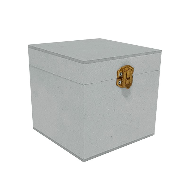 Caixa Quadrada com Dobradiça e Fecho Ouro Velho 10x10x10 Mdf Madeira Pintado CINZA
