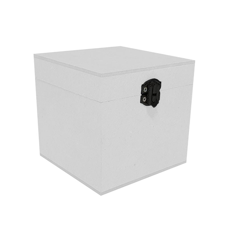 Caixa Quadrada com Dobradiça e Fecho Preto 10x10x10 Mdf Madeira Pintado BRANCO
