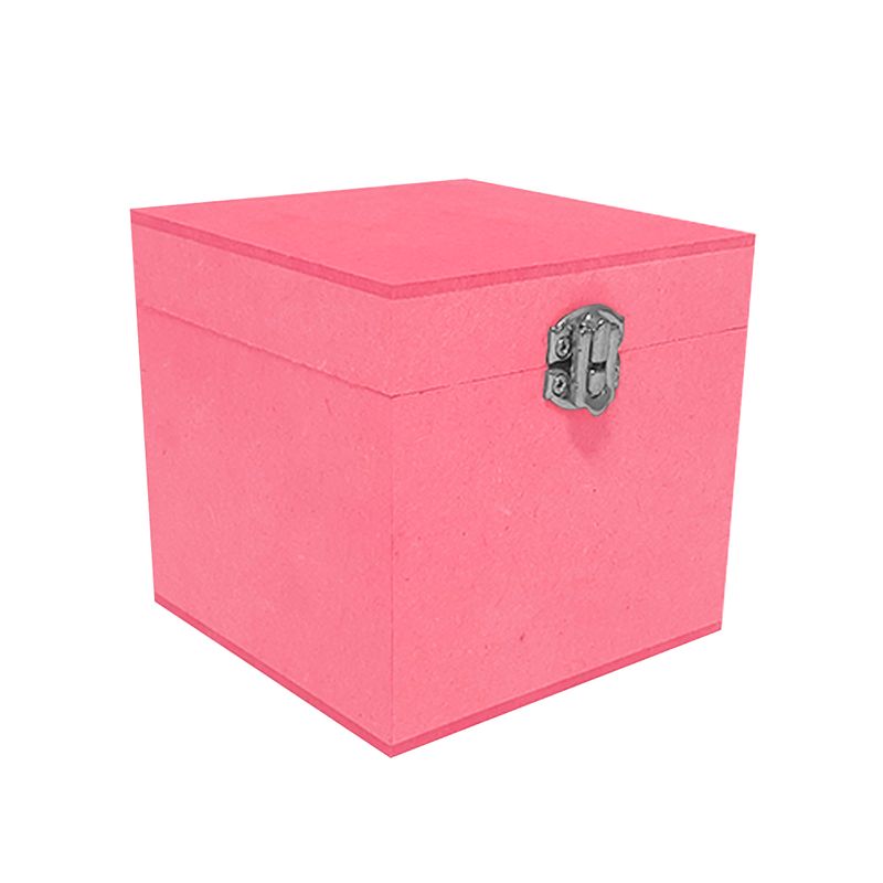 Caixa Quadrada com Dobradiça e Fecho Níquel 10x10x10 Mdf Madeira Pintado ROSA