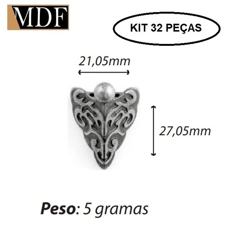 Kit 32 Pezinho Arabesco com Bola 2,1 X 2,7cm Caixa e Bandeja Artesanato NÃQUEL