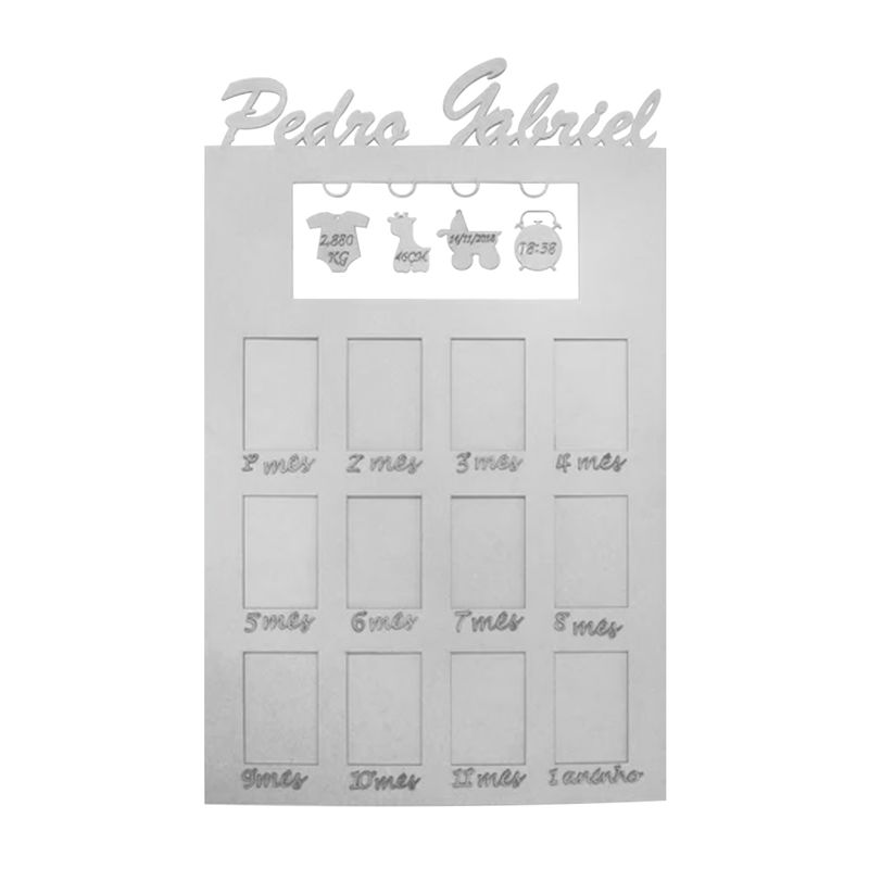 Quadro Fotos 1° Aninho Mês Aniversário Bebê 59x85 Mdf Madeira Pintado BRANCO