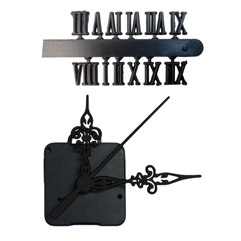 Máquina de Relógio Tic Tac Quartz de Parede 16,5mm com Ponteiros Luiz Xv 7,5cm e Número Romano Preto