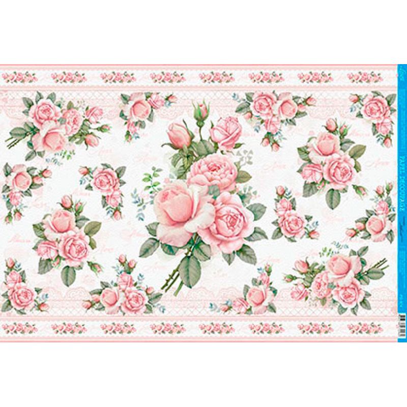 Papel Decoupage Pd-974 Rosas Cor de Rosa 34,3x49 - Litoarte