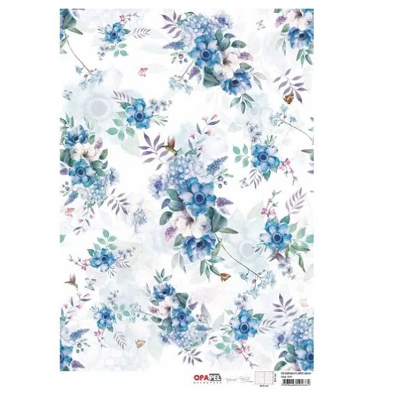 Kit 3 Papel Decoupage Opapel 30x45cm Estamparia Flores Azuis I 3078 Opa