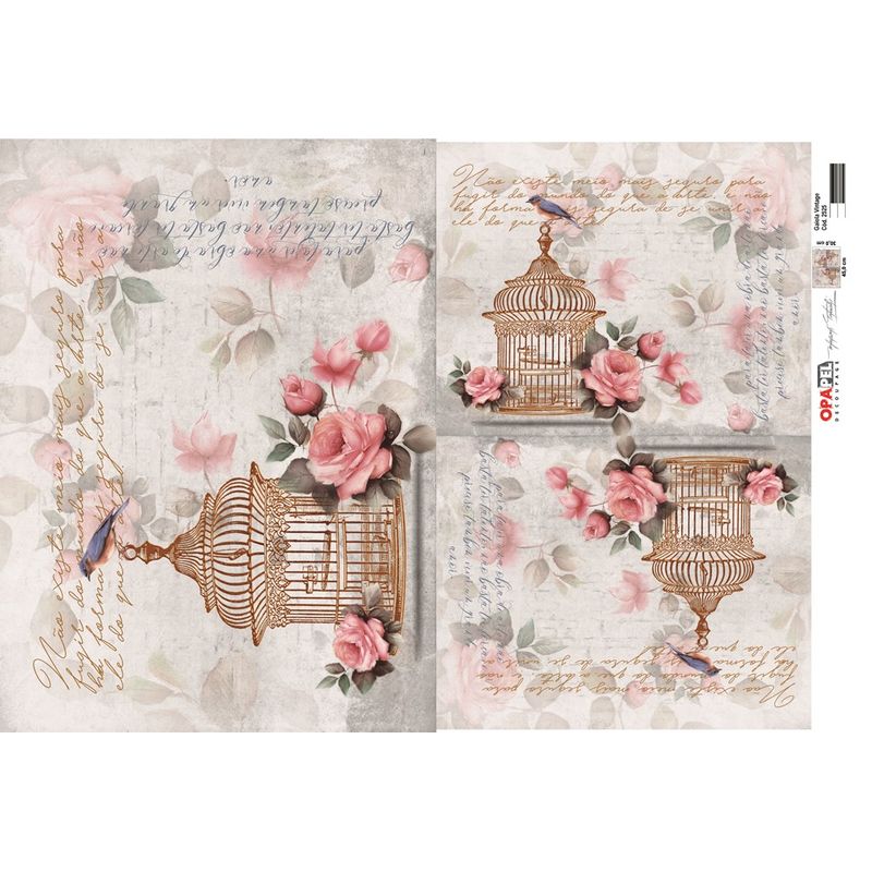 Kit 3 Papel Decoupage Opapel 30x45cm 2525 Gaiola Vintage Opa