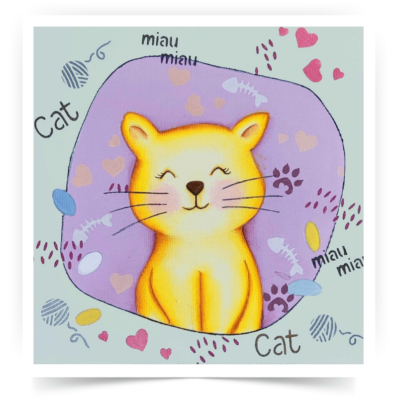 Tela Riscada para Pintura Infantil Gato 3558 20x20 Stencil Grátis Opa