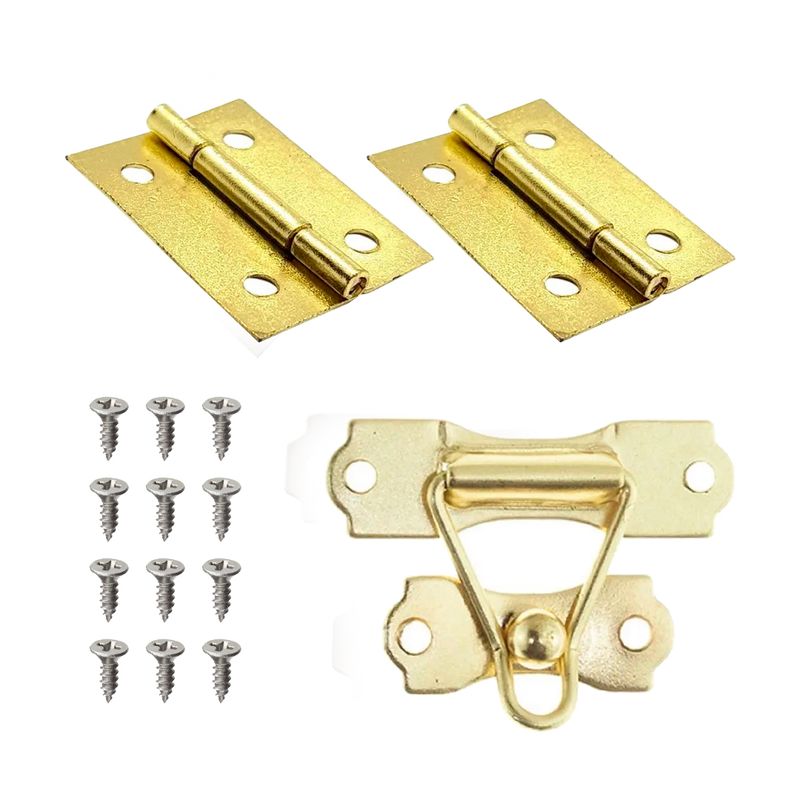 Fecho Simples com Dobradiça e Parafuso para Caixa Dourado Kit 500 Peças