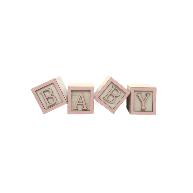 Cubo Branco Letra Rosa Bebê com Aplique Festa Chá de Bebê Decoração 8x8x8 Cm Mdf Madeira LETRA A