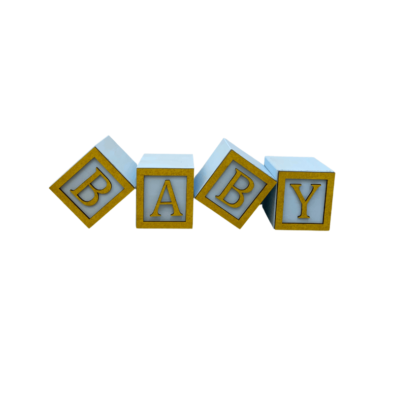 Cubo Azul Letra Amarela com Aplique Festa Chá de Bebê Decoração 8x8x8 Cm Mdf Madeira LETRA A