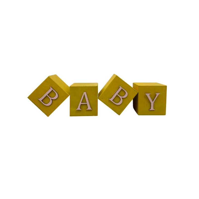 Cubo Amarelo Letra Rosa Bebê Festa Chá de Bebê Decoração 8x8x8 Cm Mdf Madeira LETRA A