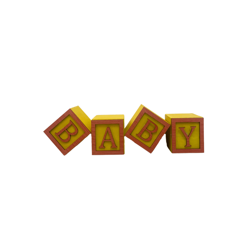 Cubo Amarelo Letra Vermelho com Aplique Festa Chá de Bebê Decoração 8x8x8 Cm Mdf Madeira LETRA A