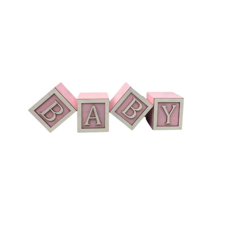 Cubo Rosa Letra Branca com Aplique Festa Chá de Bebê Decoração 8x8x8 Cm Mdf Madeira LETRA A