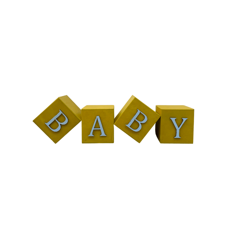 Cubo Amarelo Letra Azul Bebê Festa Chá de Bebê Decoração 8x8x8 Cm Mdf Madeira LETRA A