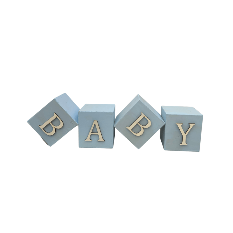 Cubo Azul Bebê Letra Branca Festa Chá de Bebê Decoração 8x8x8 Cm Mdf Madeira LETRA A