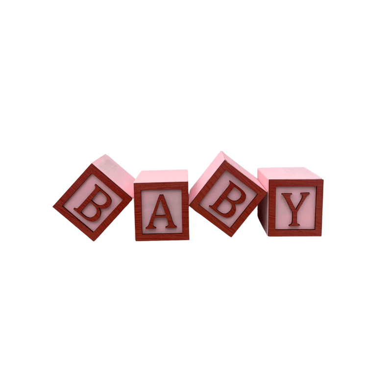 Cubo Rosa Letra Vermelha com Aplique Festa Chá de Bebê Decoração 8x8x8 Cm Mdf Madeira LETRA A
