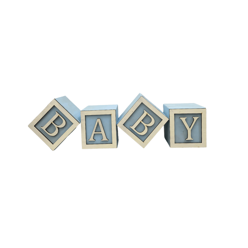 Cubo Azul Letra Branca com Aplique Festa Chá de Bebê Decoração 8x8x8 Cm Mdf Madeira LETRA A