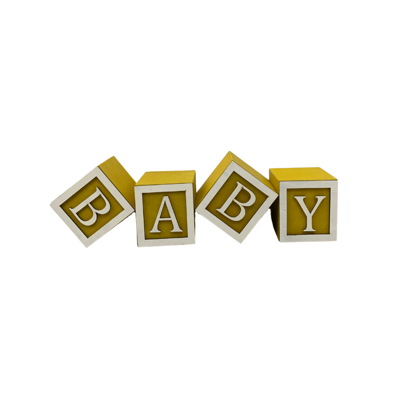 Cubo Amarelo Letra Branco com Aplique Festa Chá de Bebê Decoração 8x8x8 Cm Mdf Madeira LETRA A