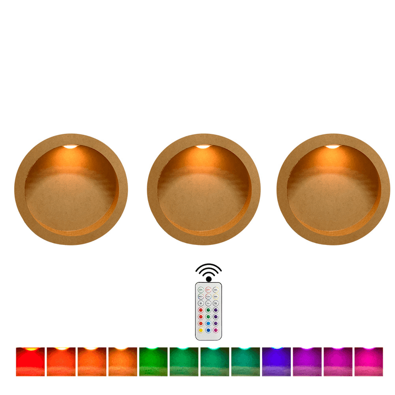 Trio de Nicho Redondo Simples 23x9cm Acompanha Kit com 3 Led Coloridos e Controle - Mdf Madeira