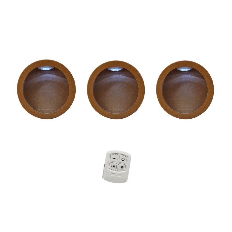 Trio de Nicho Redondo Simples 37x12cm Acompanha Kit com 3 Led Brancos e Controle - Mdf Madeira