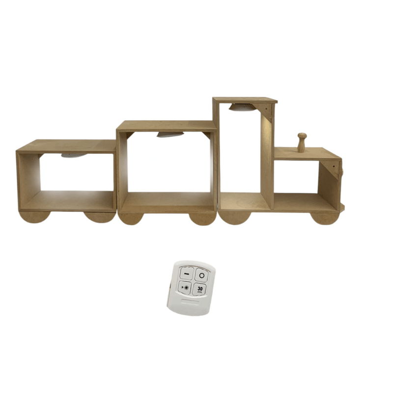 Trio de Nichos Modelo Trenzinho Prateleira Acompanha Kit com 3 Led Branco Madeira Mdf