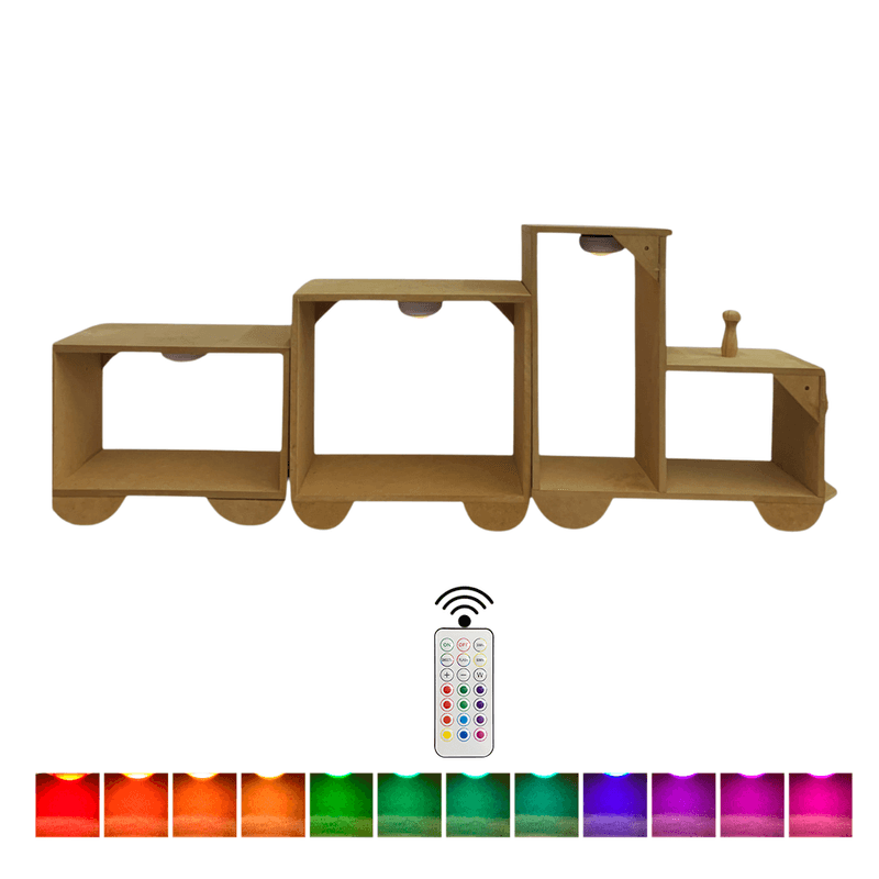 Trio de Nichos Modelo Trenzinho Prateleira Acompanha Kit com 3 Led Colorido Madeira Mdf