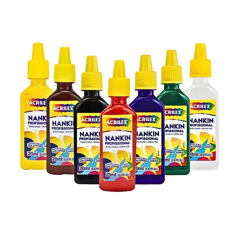 Tinta Nankin Kit 7 1 de Cada Cor Profissional para Contornos 20ml Acrilex