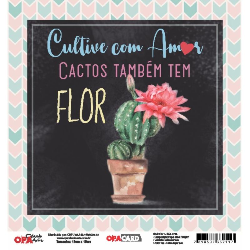 Papel Scrapbook Opacard Cactos 1 15x15 2763 Opa