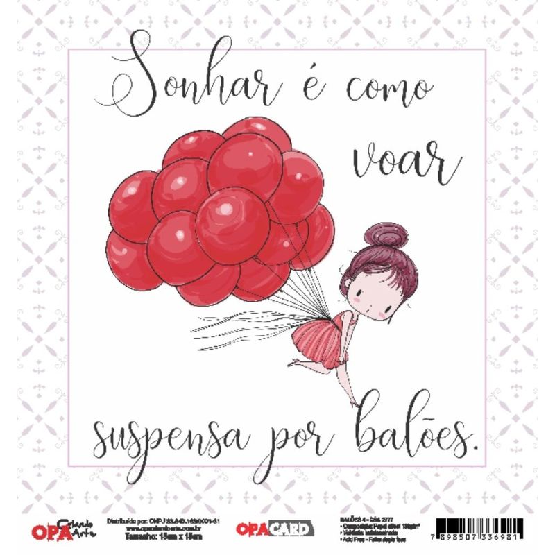 Papel Scrapbook Opacard Balões 4 15x15 2777 Opa