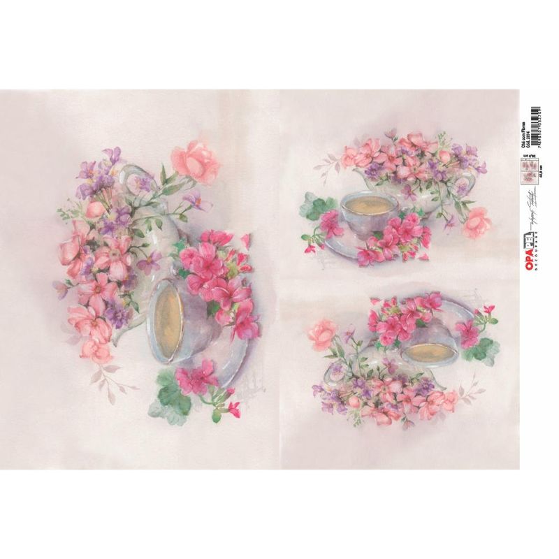 Papel Decoupage Opapel Chá com Flores 2374 30x45cm Opa