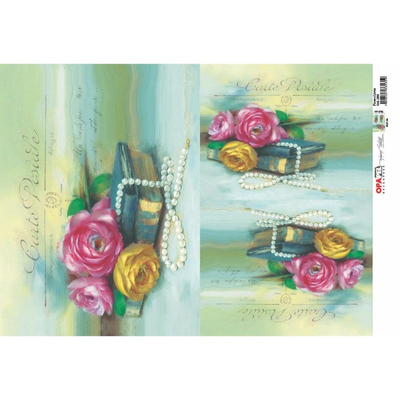 Papel Decoupage Opapel Flores e Livro 2393 30x45cm Opa