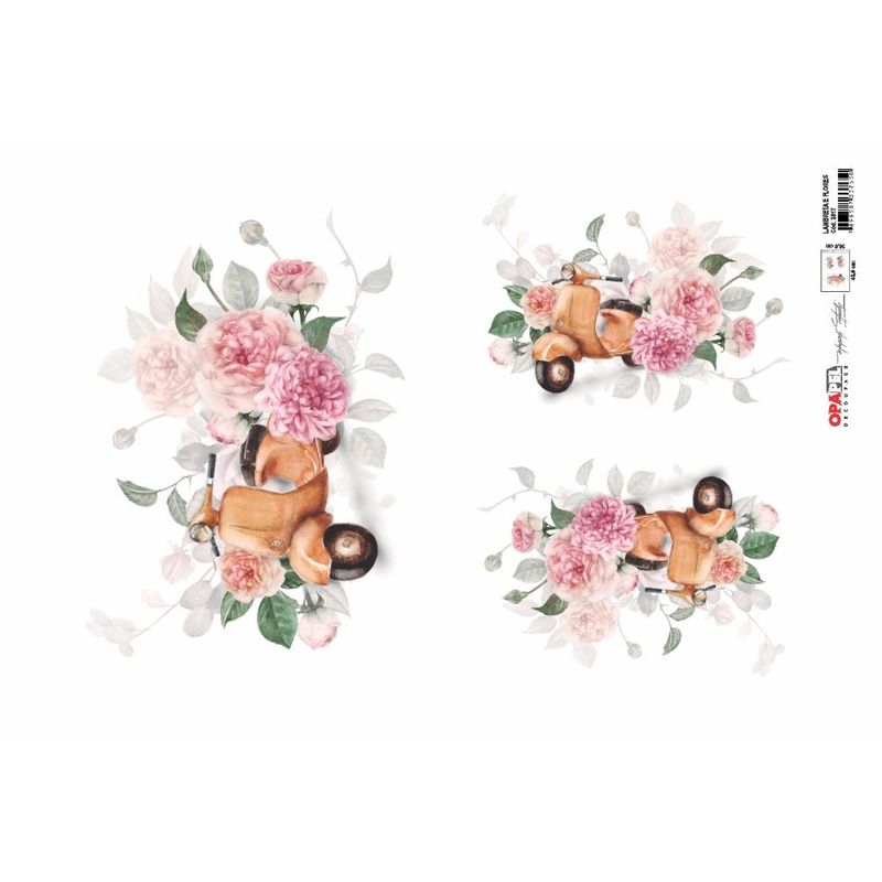 Papel Decoupage Opapel Lambreta e Flores 2817 30x45cm Opa