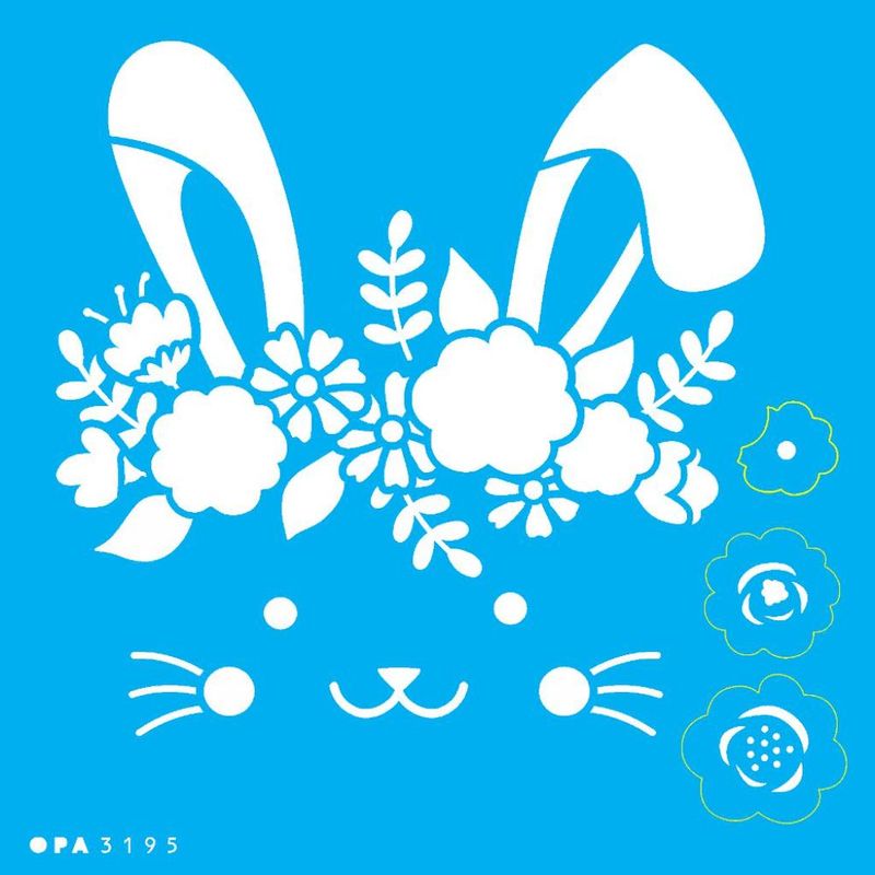 Stencil Pintura Coelho e Flores 3195 14x14 Opa