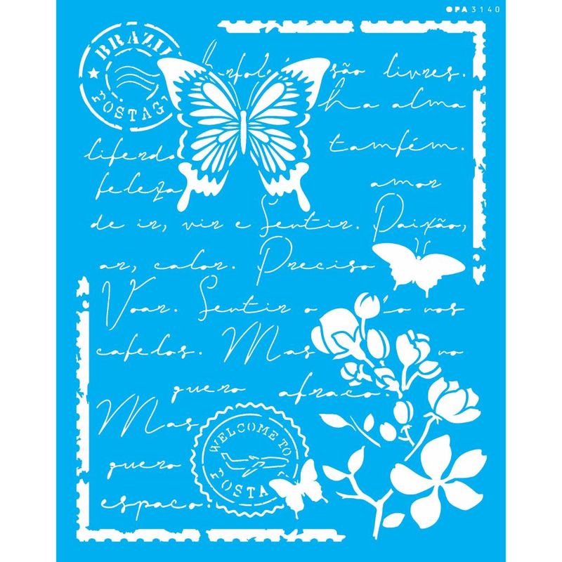 Stencil Pintura Carta Antiga Borboleta 3140 20x25 Opa
