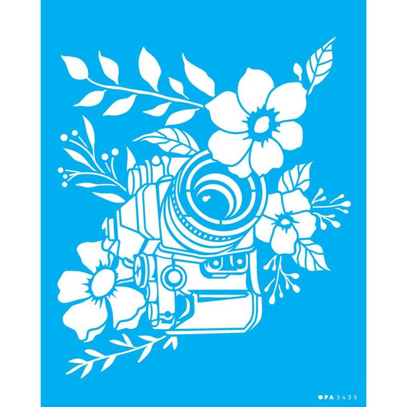 Stencil Pintura Camera com Flores 3435 20x25 Opa