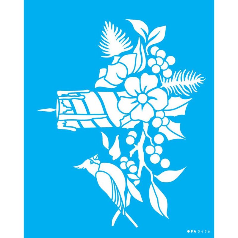 Stencil Pintura Vela com Arranjo e Passaro 3456 20x25 Opa
