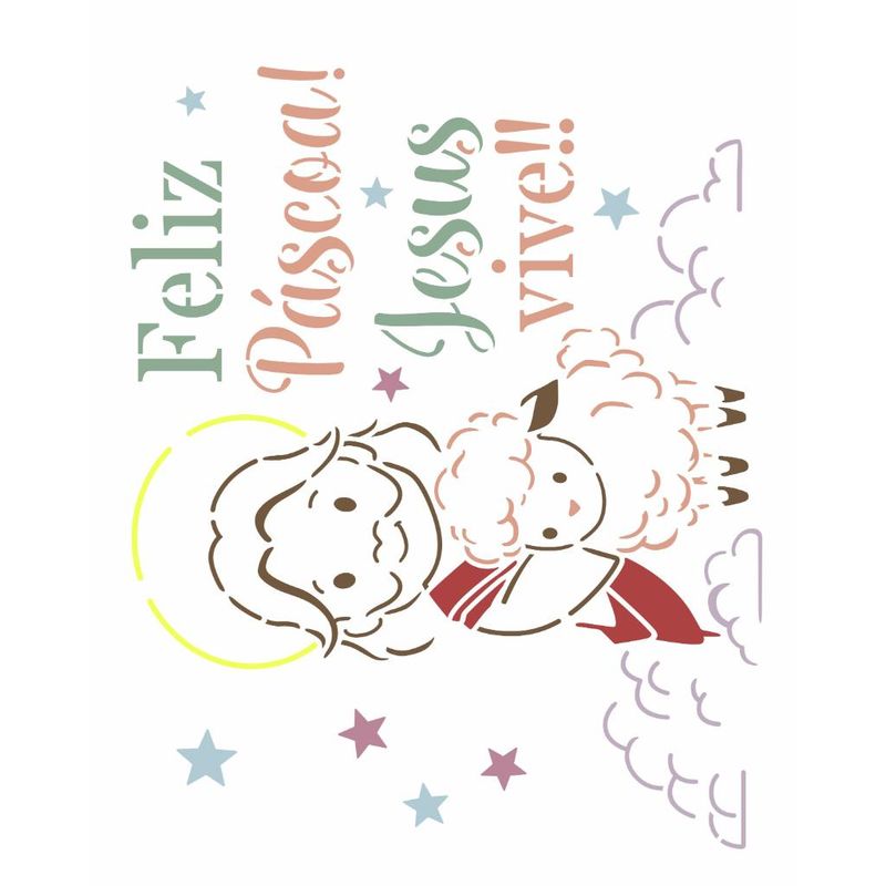 Stencil Pintura Religiao Feliz Pascoa 3648 20x25 Opa