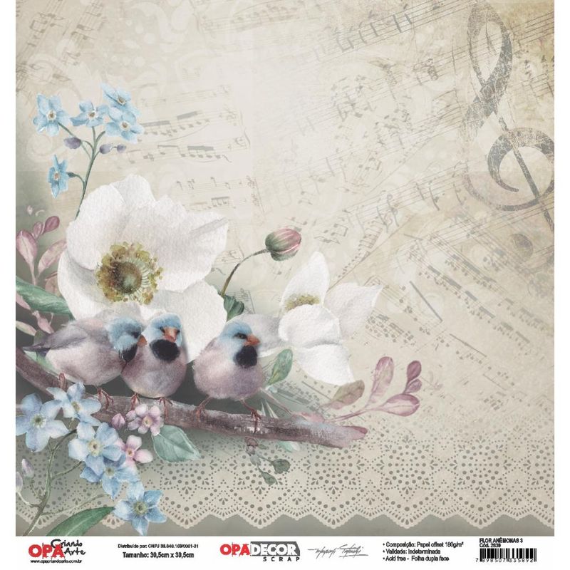 Papel Scrapbook Opadecor Flor Anemonas 3 30,5x30,5 3253 Opa