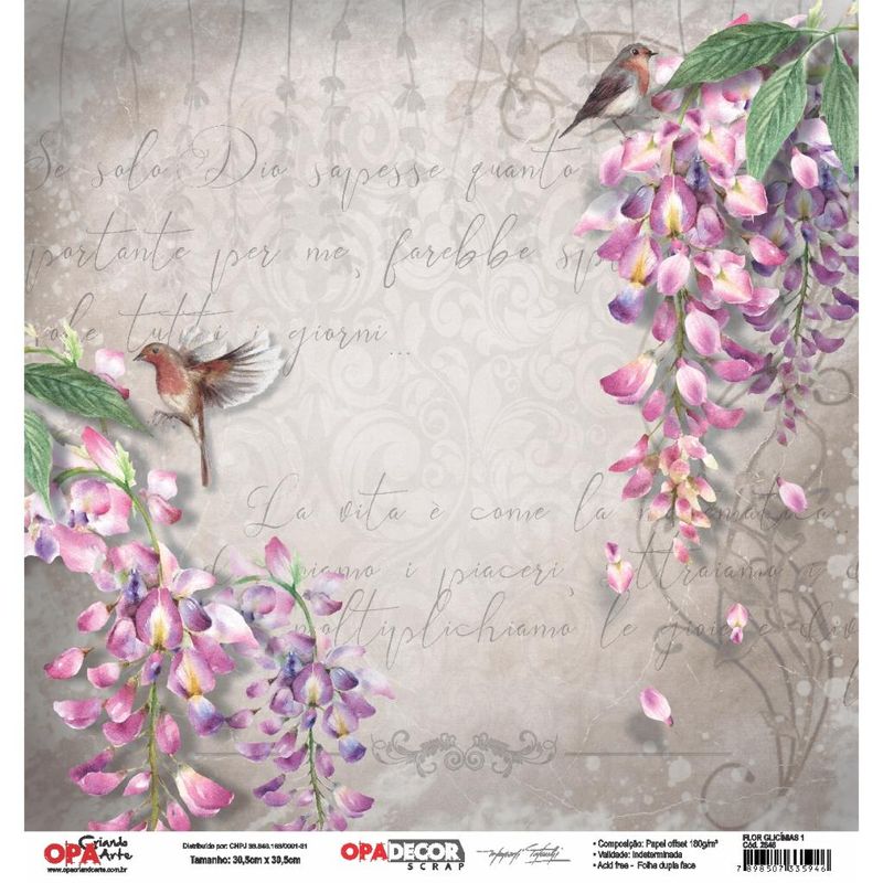 Papel Scrapbook Opadecor Flor Glicinias 1 30,5x30,5 3253 Opa