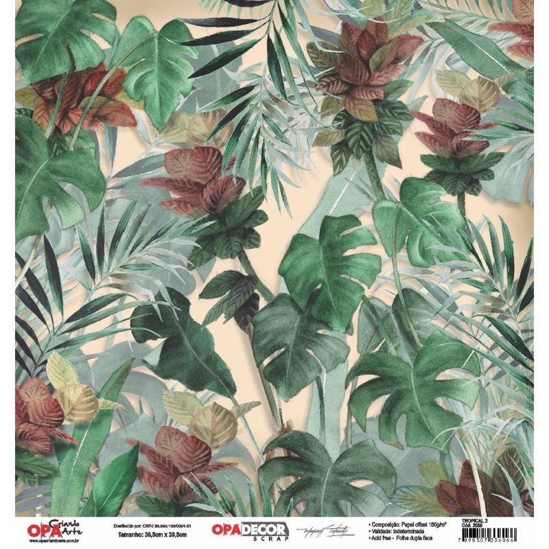 Papel Scrapbook Opadecor Tropical 2 30,5x30,5 3253 Opa