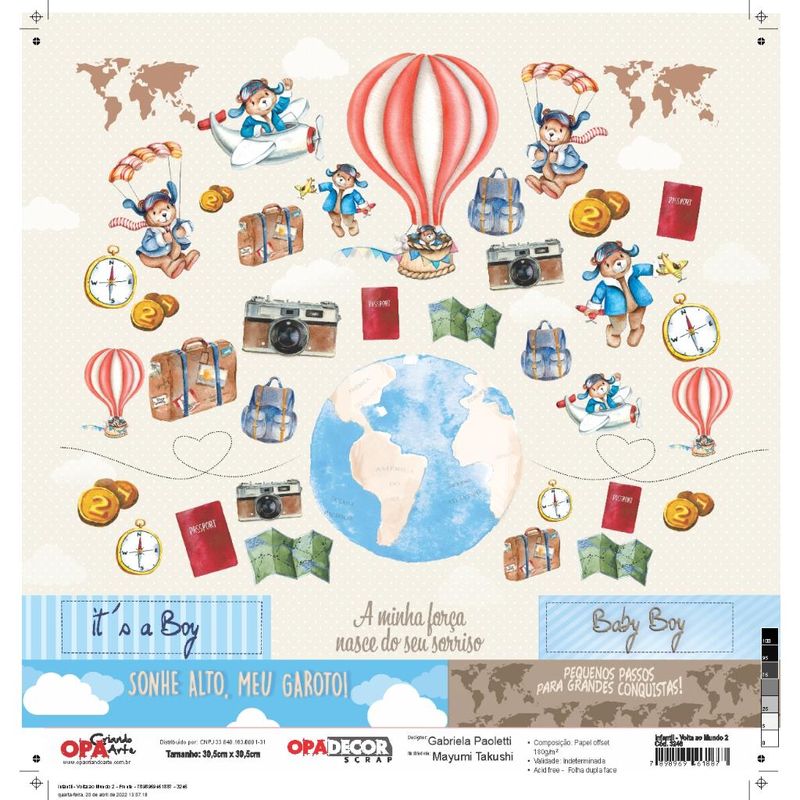 Papel Scrapbook Opadecor Volta Ao Mundo 2 30,5x30,5 3253 Opa