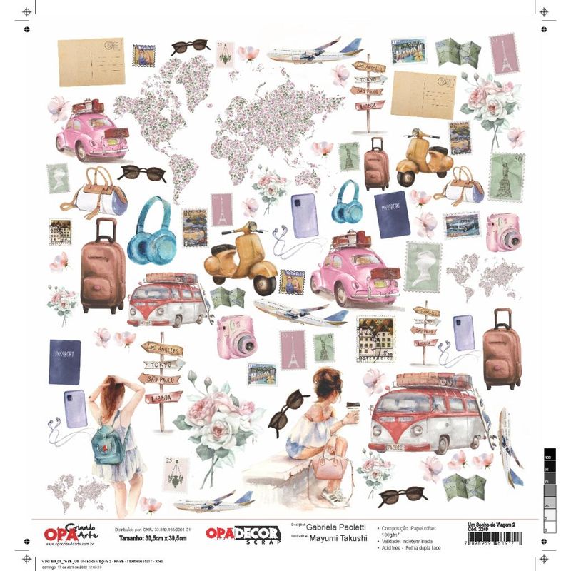 Papel Scrapbook Opadecor Um Sonho de Viagem 2 30,5x30,5 3253 Opa