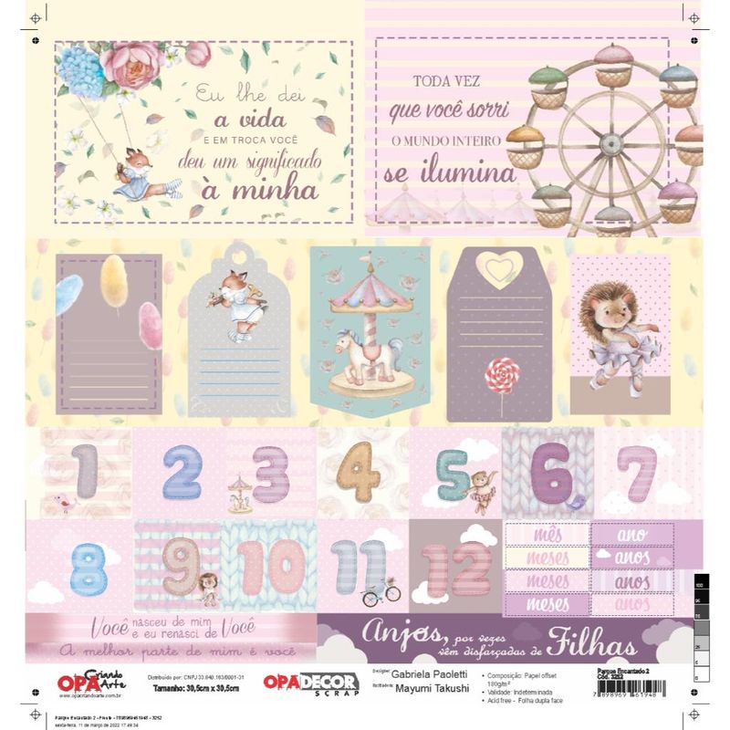 Papel Scrapbook Opadecor Parque Encantado 2 30,5x30,5 3253 Opa