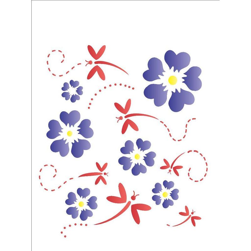 Stencil Pintura Flores e Libelulas 1149 15x20 Opa