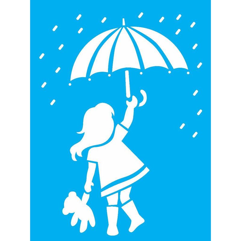 Stencil Pintura Menina com Guarda-chuva 2166 15x20 Opa