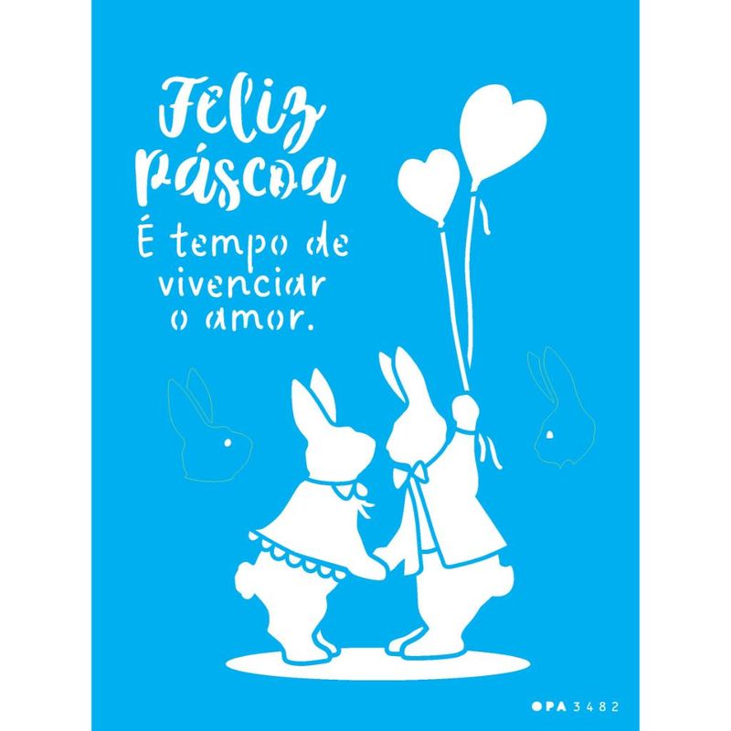 Stencil Pintura Coelhos Apaixonados 3482 15x20 Opa