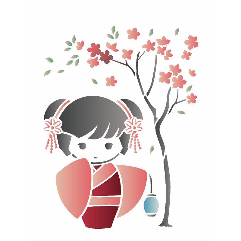 Stencil Pintura Oriental Boneca 3514 15x20 Opa