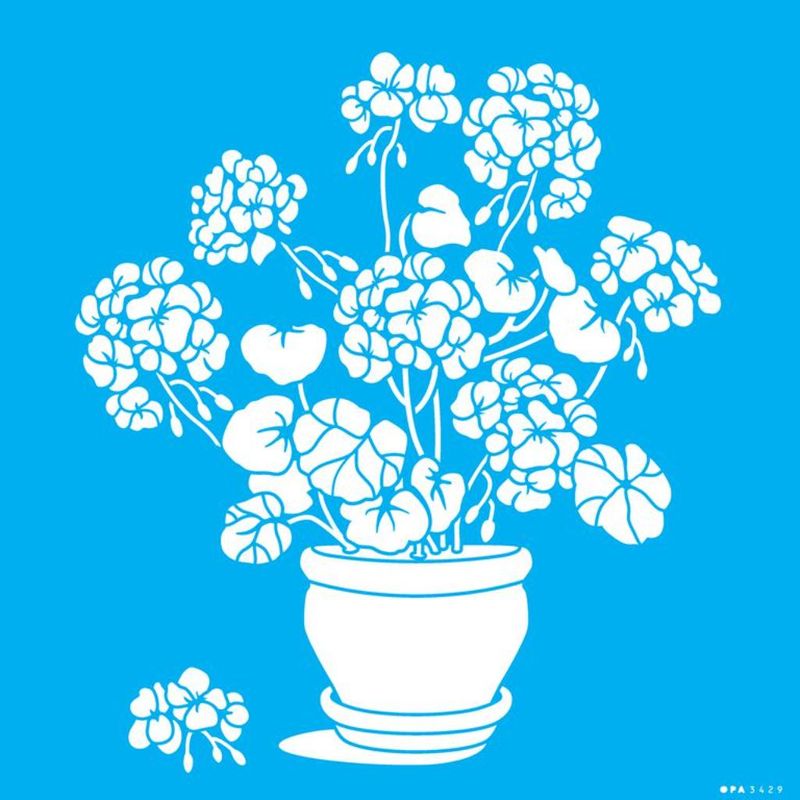 Stencil Pintura Vaso Flores Geranios 3429 30,5x30,5 Opa