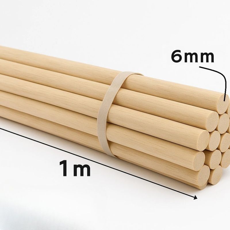 Cavilha Palito de Madeira Pinus 6mm X 1m Kit com 10 Bastões para Marcenaria e Artesanato