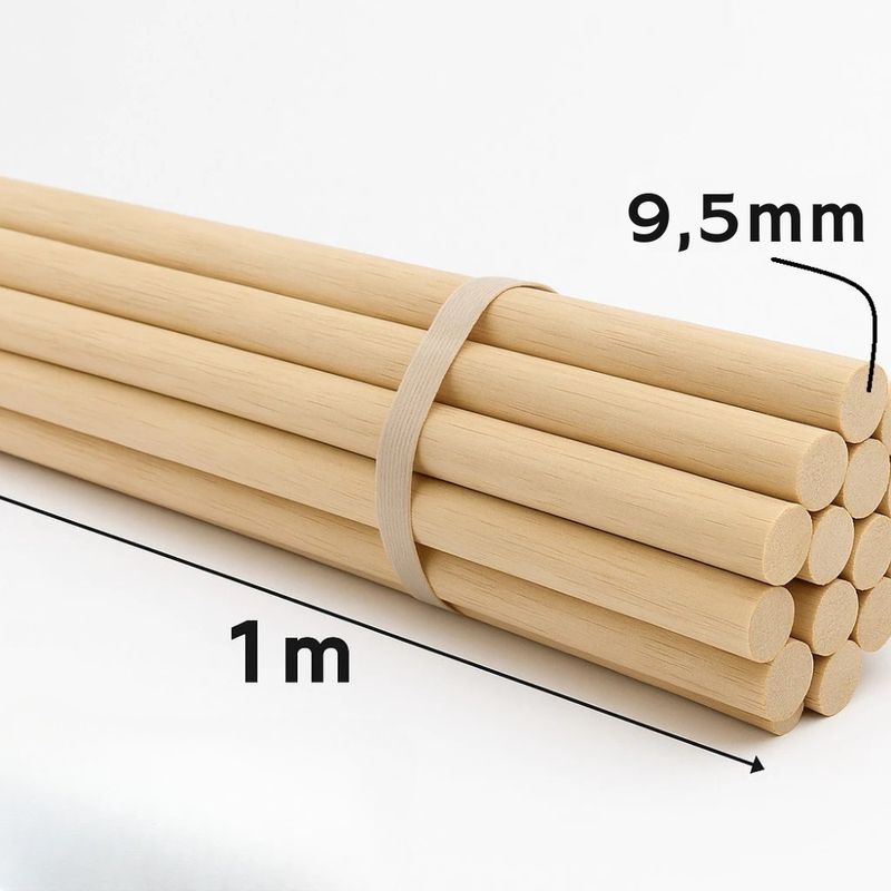 Cavilha Palito de Madeira Pinus 9,5mm X 1m Kit com 10 Bastões para Marcenaria e Artesanato