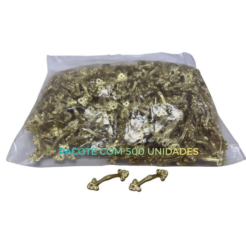 Mini Puxador Curvo Clássico 5cm Pacote 500 Unidades para Caixa, Gaveta e Artesanato DOURADO